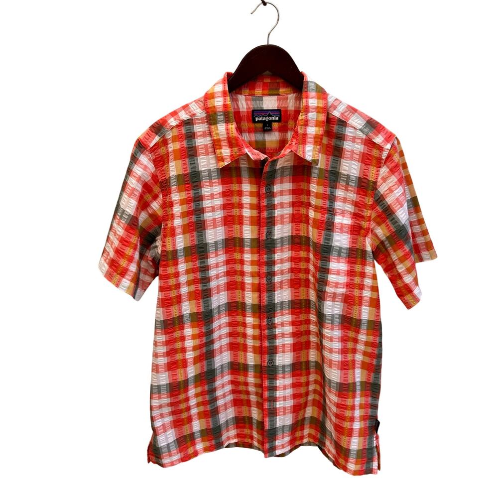 Patagonia x Common Thread Puckerwear Plaid Short Sleeve Button Front Shirt Men L